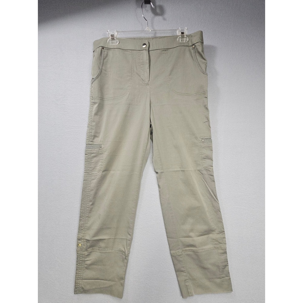 Chicos Size 1 Sage Green Cargo Crop Pants Elastic Back Utility Straight Leg